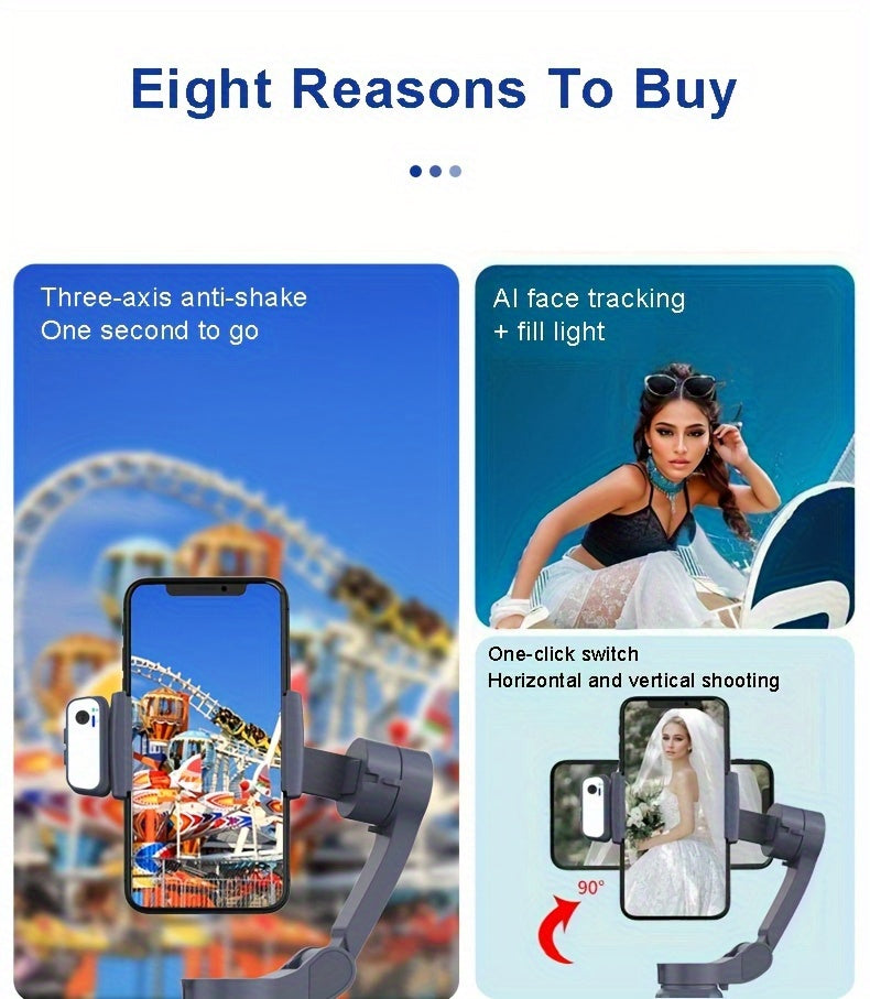 2024 New Magnetic AI Three-axis Anti-shake Video Stabilizer AI Tracking Module, Front Rear Tracking APP, Various Stimulating Gameplay Eighth-generation AI Face Tracking, Gesture Control Face Recognition Beauty Fill Light 3 Co