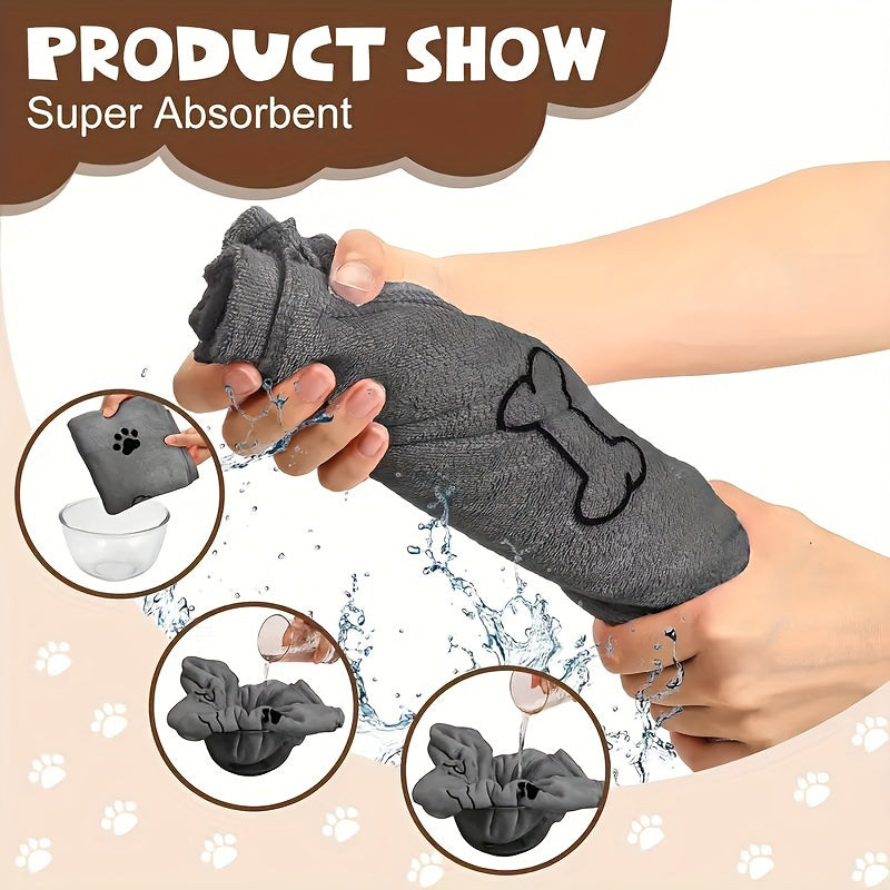 Superabsorbent Microfiber Dog Towel - Quick-Drying, Soft Pet Bath And Grooming Cloth for Medium to Large Breeds - Grey