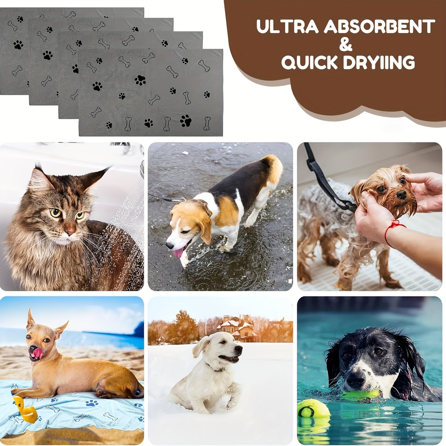 Superabsorbent Microfiber Dog Towel - Quick-Drying, Soft Pet Bath And Grooming Cloth for Medium to Large Breeds - Grey