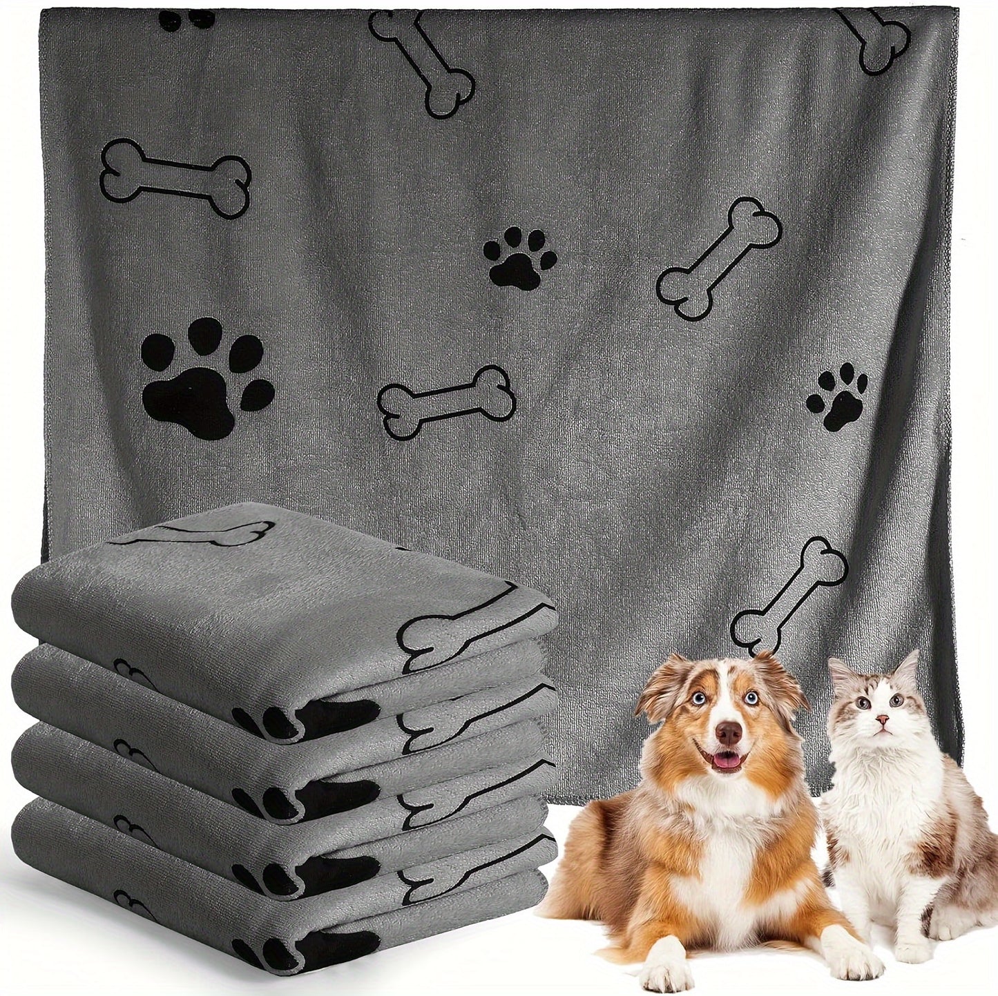 Superabsorbent Microfiber Dog Towel - Quick-Drying, Soft Pet Bath And Grooming Cloth for Medium to Large Breeds - Grey
