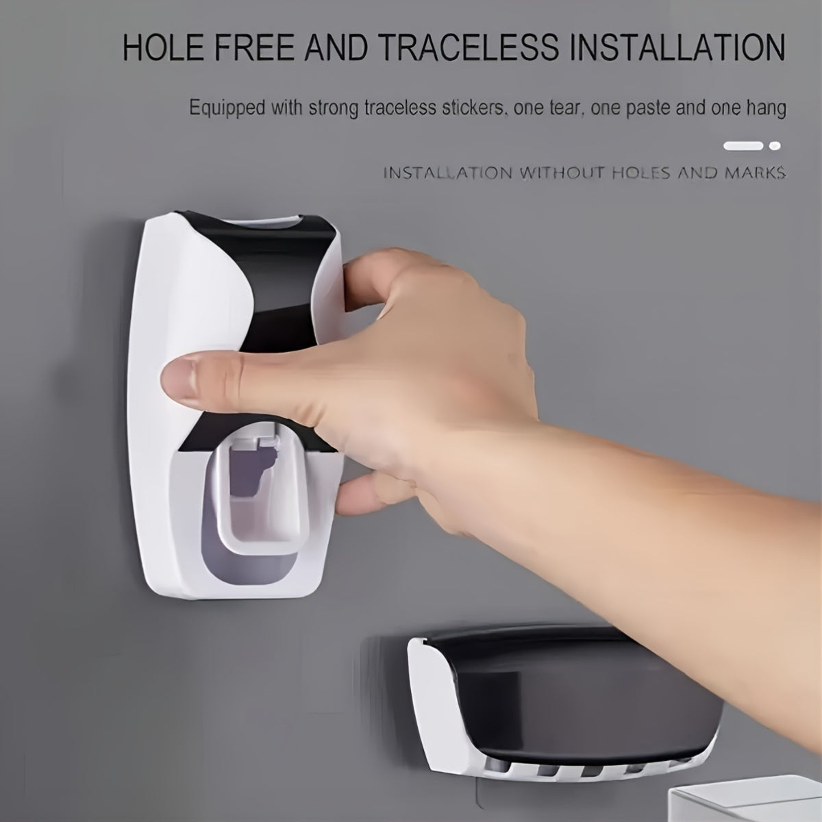 Automatic Toothpaste Dispenser and Toothbrush Holder Set - Plastic, Wall Mounted, Manual Operation, Holds Multiple Brushes, Space Saving Design, Perfect for Bathroom Organization