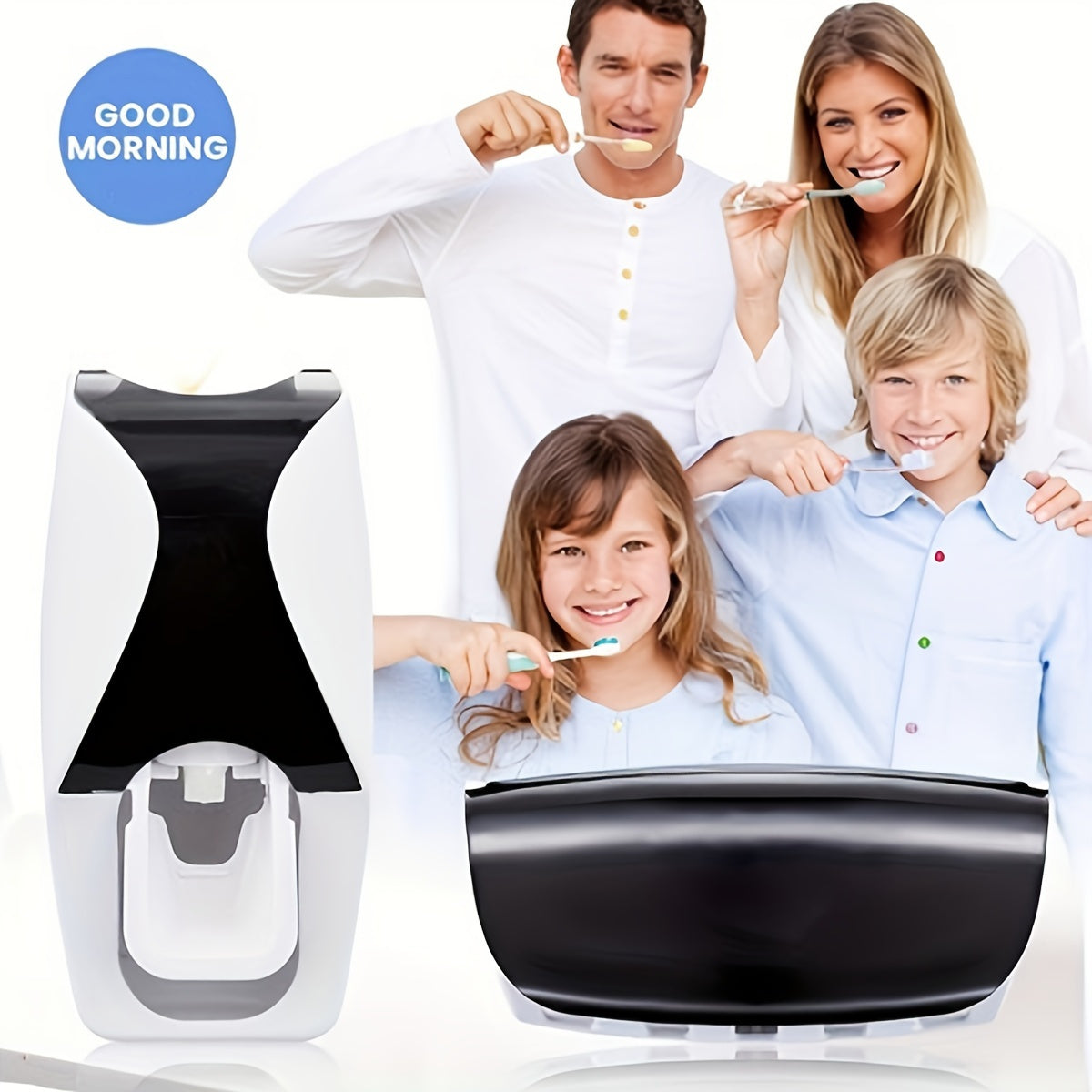 Automatic Toothpaste Dispenser and Toothbrush Holder Set - Plastic, Wall Mounted, Manual Operation, Holds Multiple Brushes, Space Saving Design, Perfect for Bathroom Organization