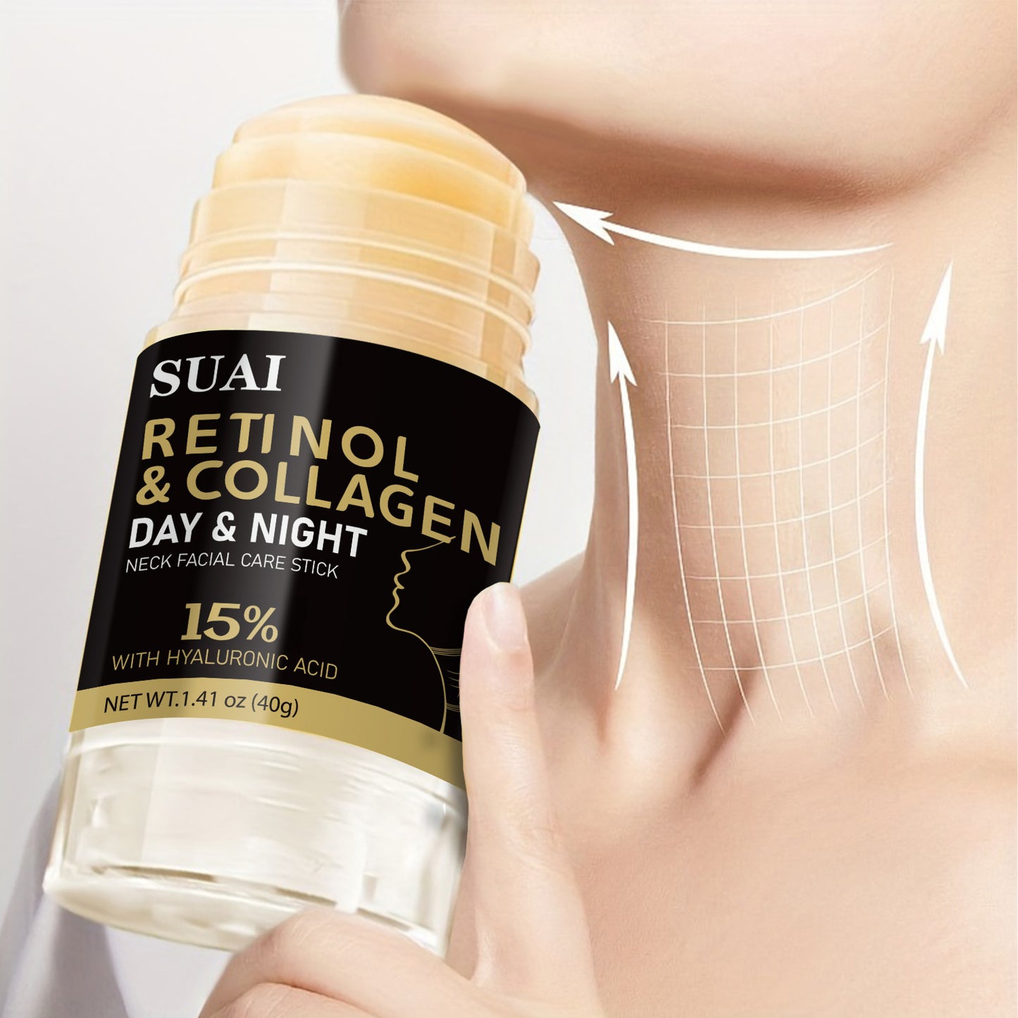 40g Retinol & Collagen Neck And Face Care Stick - Hydrating, Firming, Moisture-Locking, Easy Absorb, Hyaluronic Acid & Almond Oil Infused for All Light Beige Types, Hypoallergenic, Replenishes Light Beige
