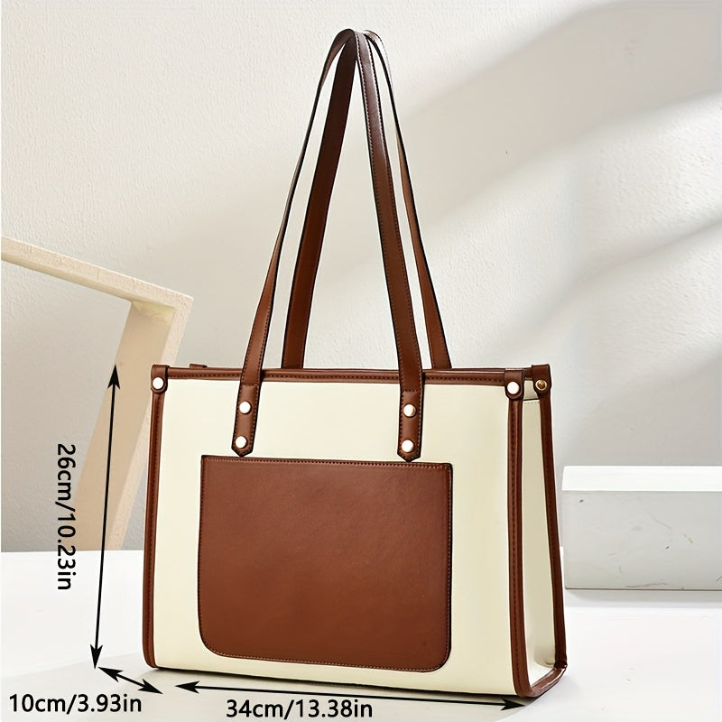 Women's Professional Handbag - Large Capacity Tote & Briefcase, Work Bag with Zipper Closure, Elegant Minimalist Purse for Office, Commute, Formal/Casual Events - Coffee Brown/Beige/Black, Formal Event Accessory, Quilted Patt