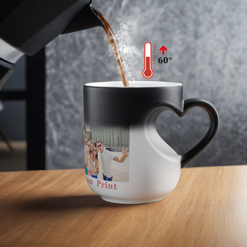 Personalized 11oz Heart-Shaped Handle Coffee Mug - Color Changing, Custom Photo Design - Perfect for Birthdays, Weddings, Valentine's & Mother's Day Gifts