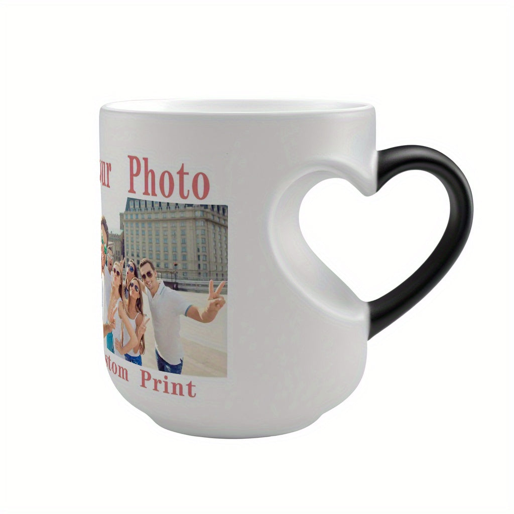 Personalized 11oz Heart-Shaped Handle Coffee Mug - Color Changing, Custom Photo Design - Perfect for Birthdays, Weddings, Valentine's & Mother's Day Gifts