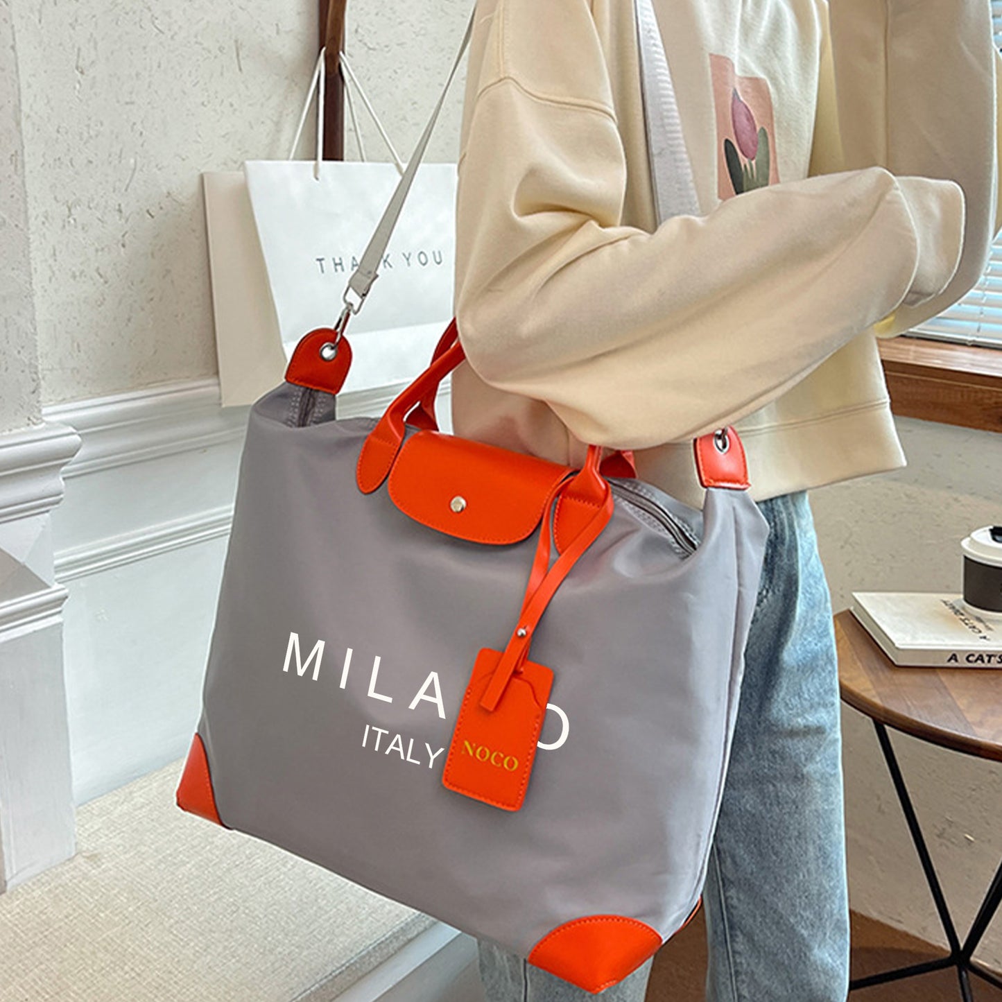1pc MILANO Printed Crossbody Bag - High-Capacity Adjustable Strap Handbag with Double Handles, Lightweight Polyester Lining, Minimalist Design for Daily Commute & Vacation, For Teenager