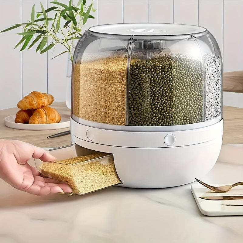 360° rotating partitioned rice bucket, rotatable home-use pest and moisture-proof multi-functional sealed rice storage box, classified grain and bean storage