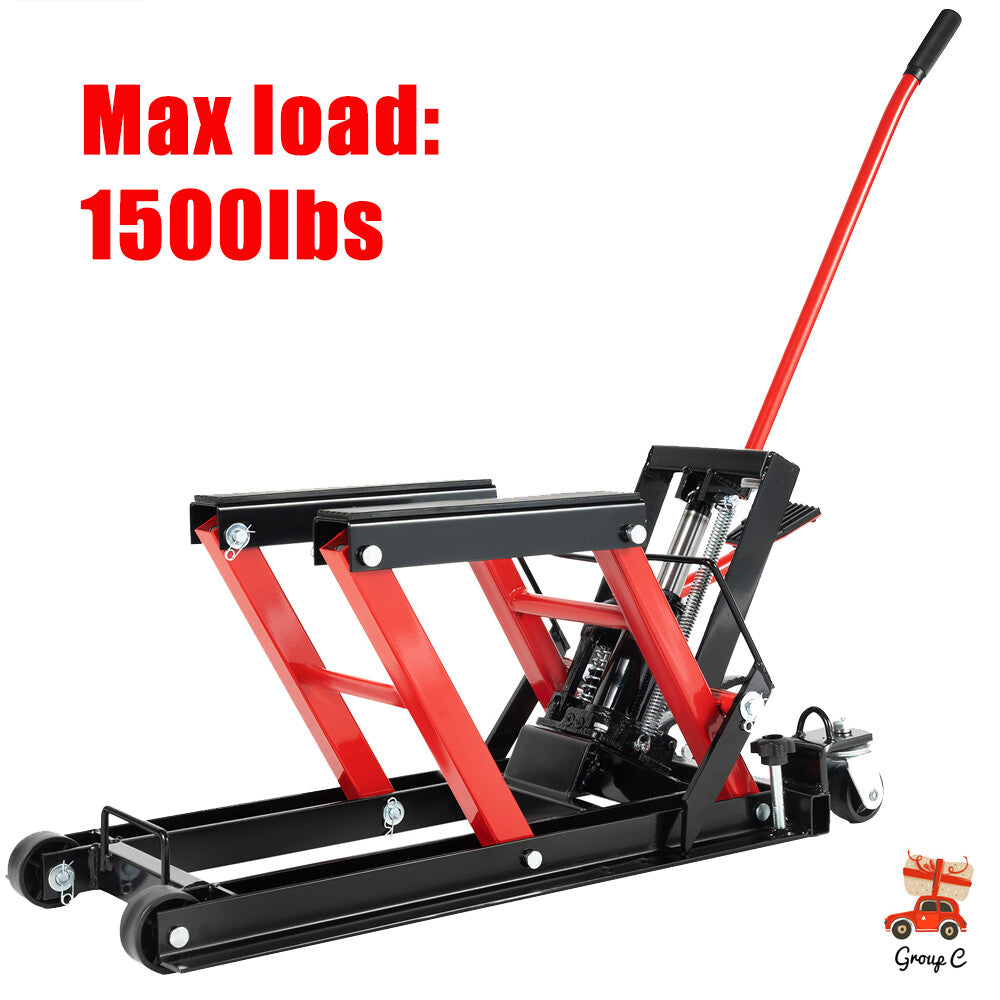 CNCEST Motorcycle Lift, Hydraulic Motorcycle Lift, Maximum Load 680kg, Rubberised Carrying Surfaces, Easy Use, Mounting Stand, Folding Lifting Platform (Red) Hot, Motorcycle Lifts, Motorcycle Stand Pad, Motorcycle Parts And A