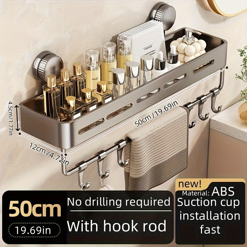 Simple to Install Suction Cup Shower Organizer - Heavy-Duty Rust-Resistant Plastic Wall-Mounted Floating Shelf with Sturdy Adhesive, Space-Saving Bathroom Storage for Shampoo, Soap & Toiletries, No Metal Pipes, Easy Assembly,
