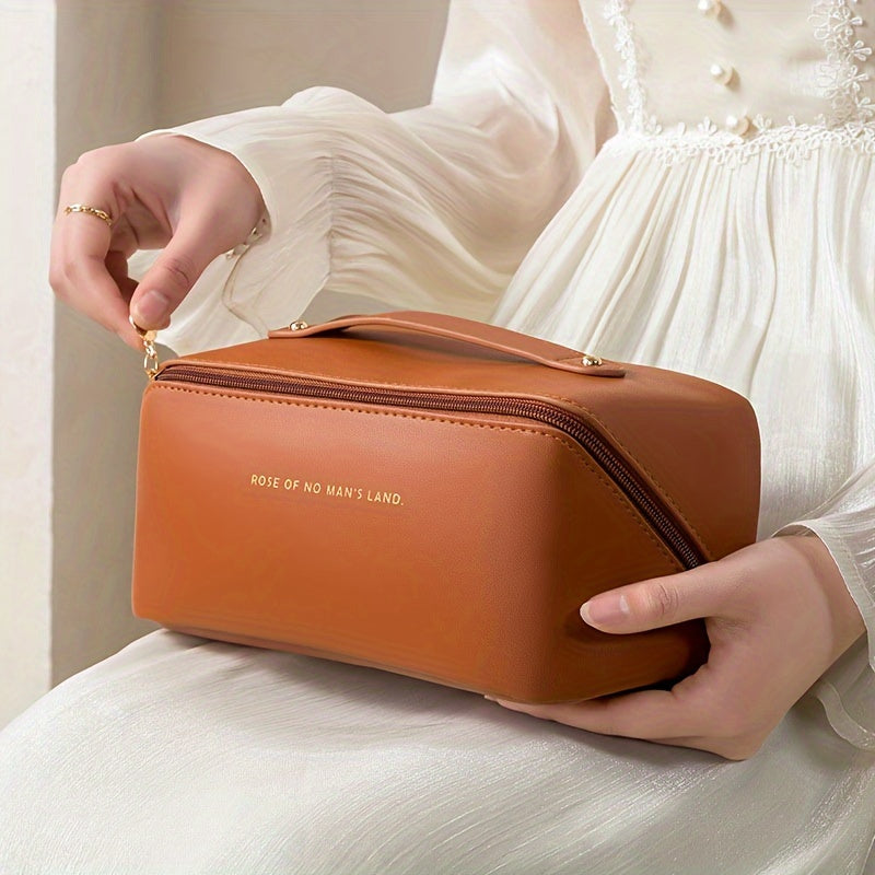 PU Makeup Bag With Large Capacity, Multi Functional Travel Storage Bag, Beauty Tools Makeup Box, Waterproof Women's Wash Bag Cosmetic Bag