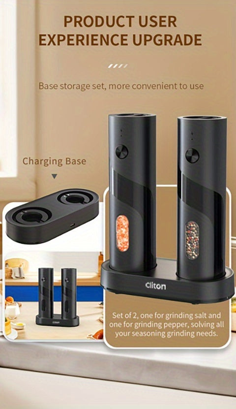 1pc or 2pcs Rechargeable Electric Salt & Pepper Grinder with LED Light - Automatic Salt & Pepper Mills, USB Charging, Adjustable Coarseness, 110ml Large Capacity, Ideal for Kitchen & Dining Use, Kitchen Spice Mill | Modern Ki