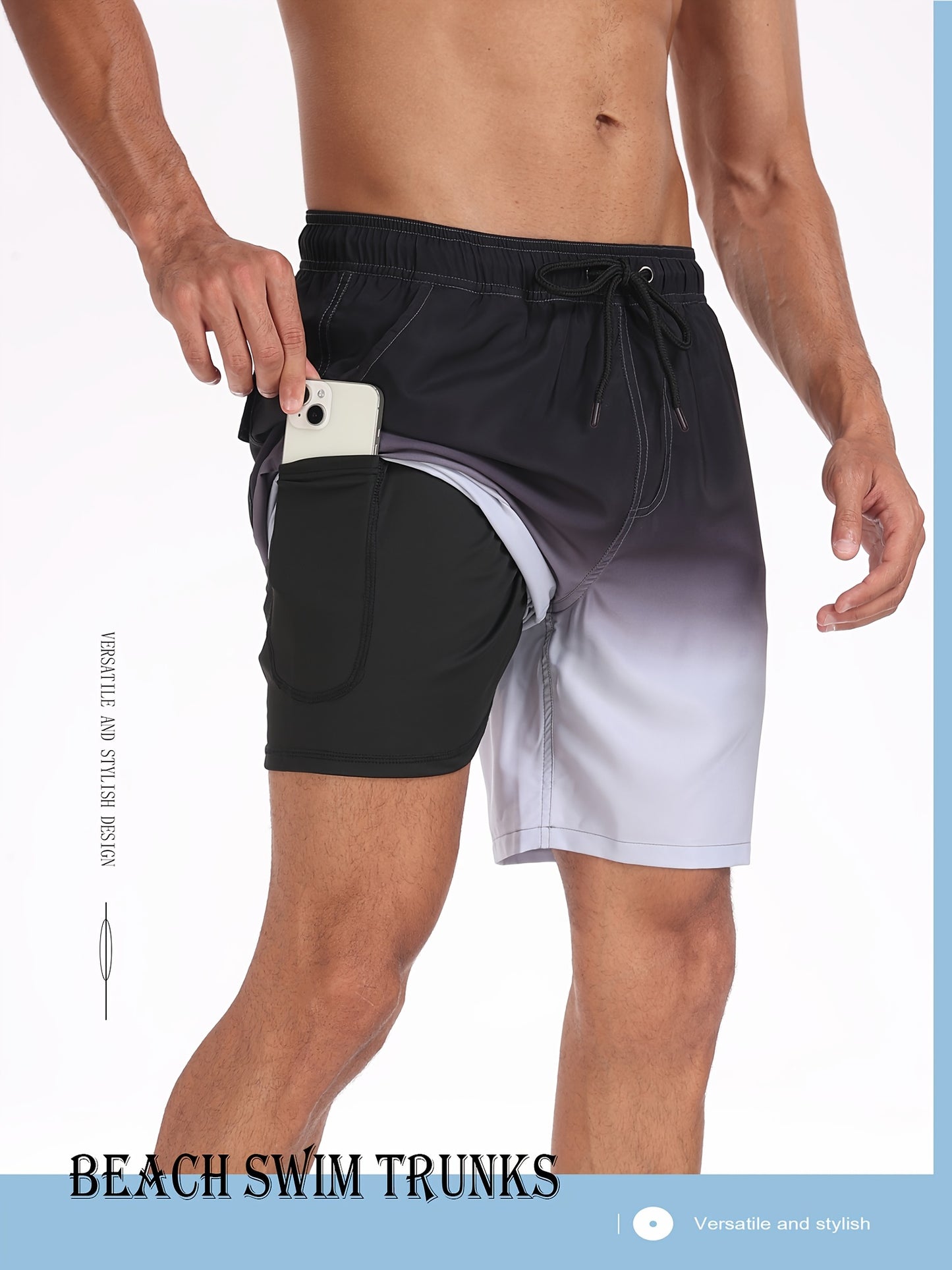 Men's Quick-Dry Beach Shorts with Tropical Palm Tree & Palm Leaf Print - Breathable Stretch Fabric for Summer, Outdoor, Hiking, Swimming - Machine Washable Casual Athletic Shorts, Outdoor Activewear, Summer Shorts