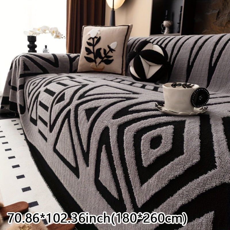 1pc Mirror Yi Thick Plush Sofa Cover - All-Season Pet-Friendly One-Piece Design, Anti-Slip &, Machine Washable Soft Short Fur Fabric, Fit for 3/2/4-Seater & Sectional Sofas, Contemporary Home Decor, Sectional Sofa Cover, Mode
