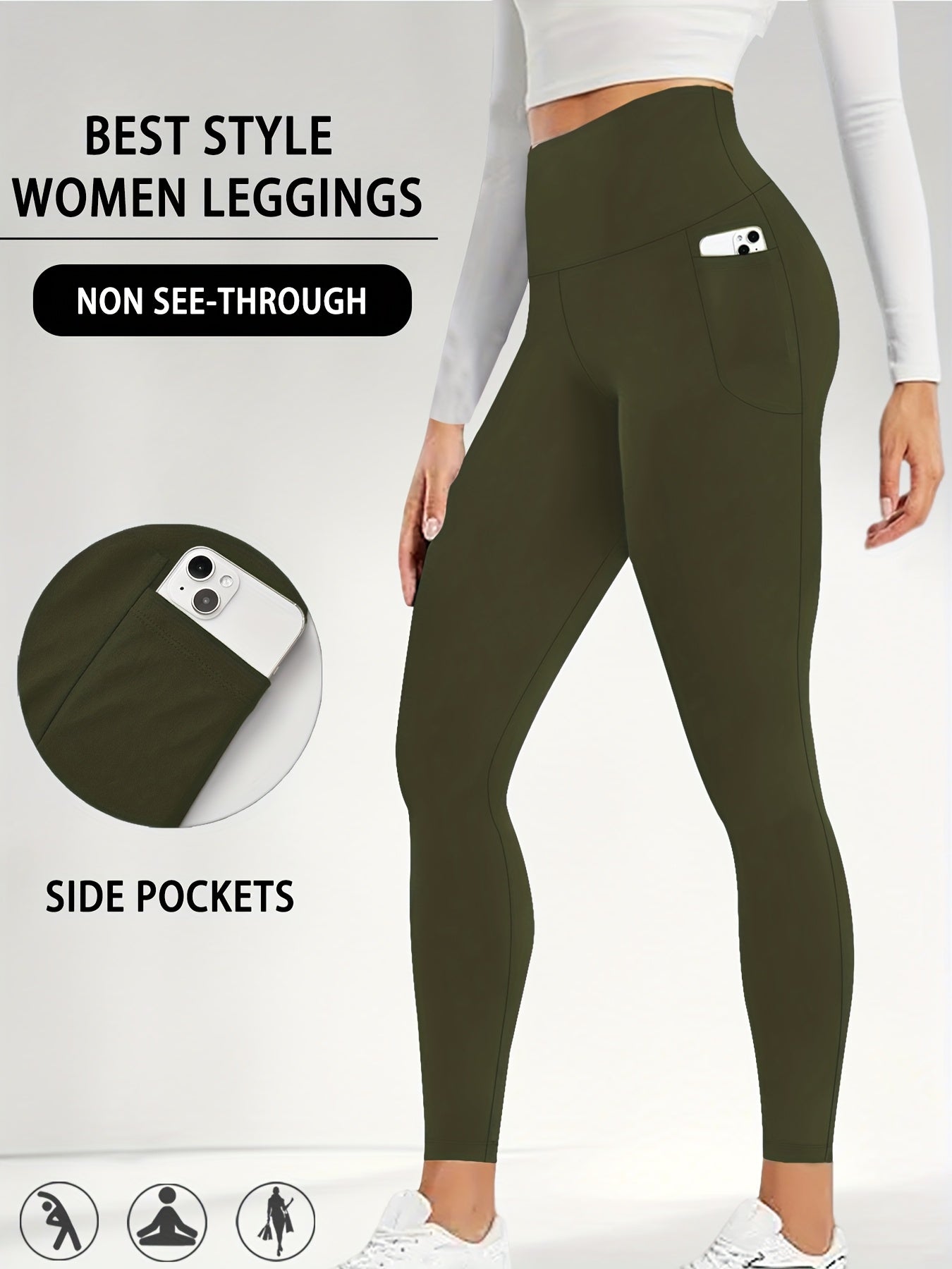 Women's High Waisted Super Soft Yoga Leggings with Pockets - Tummy Control, Stretchy Workout & Running Pants, Light Pink, Machine Washable, All-Season Comfort