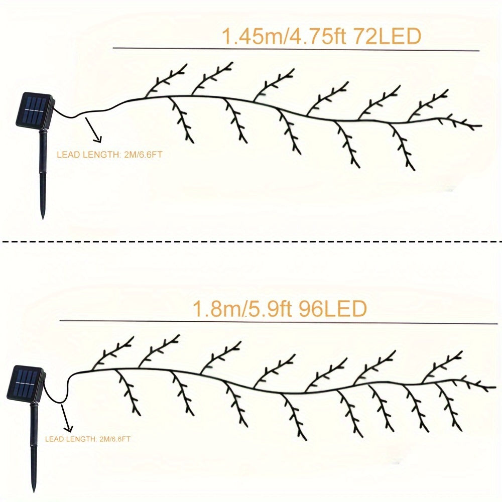 1pc Solar Rattan Branch String Lights, 72/96 LEDs Warm White,, 8 Modes, Decorative Indoor Outdoor Willow Tree Lighting, Perfect for Gazebo, Garden, Festive Party, Cafe, Balcony Decor