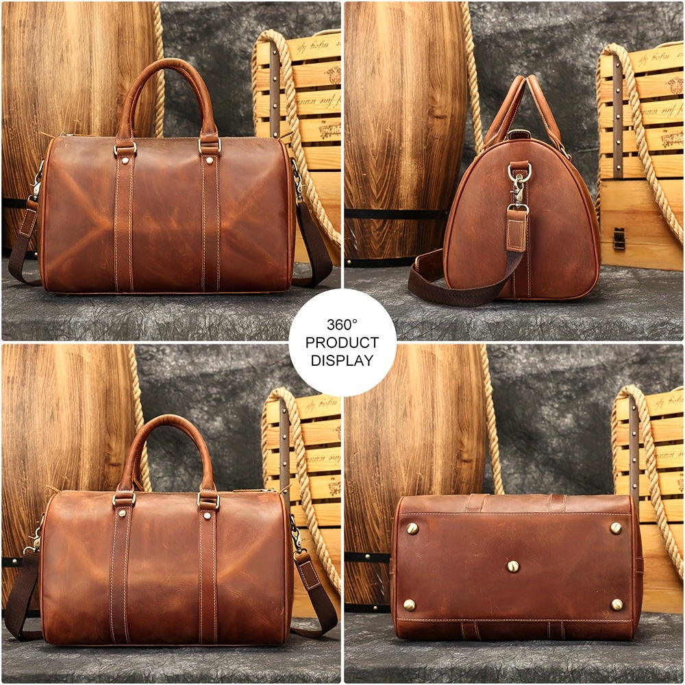 NIUCUNZH Men's Vintage Genuine Genuine Leather Tote Bag - Adjustable Shoulder Strap, Multiple Compartments, Durable Head Layer Genuine Leather for Business Commuting & Travel (Light Brown/Dark Brown/Black), Office Accessory,