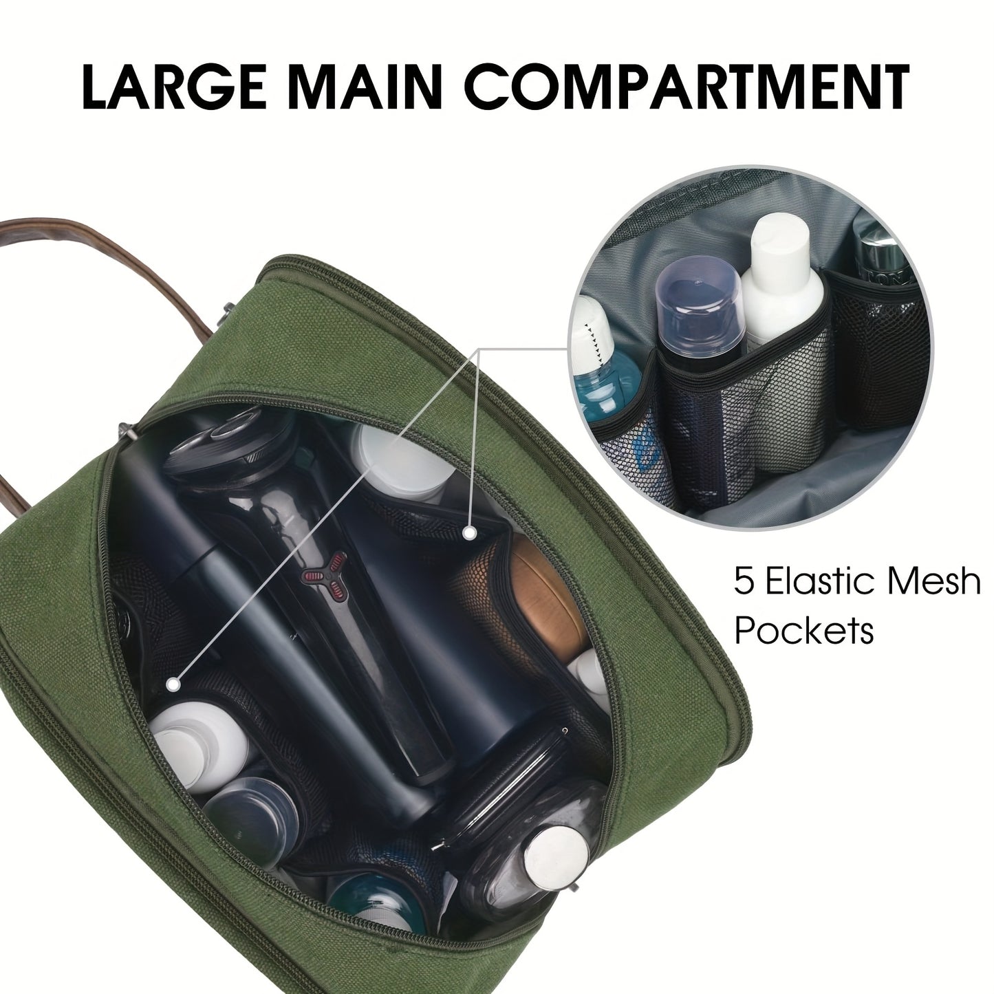 Canvas Travel Toiletry Bag With Side Handle for Men Women Travel Toiletry Organizer Shaving Bag with Separate Dry and Wet Pocket for Travel Accessories