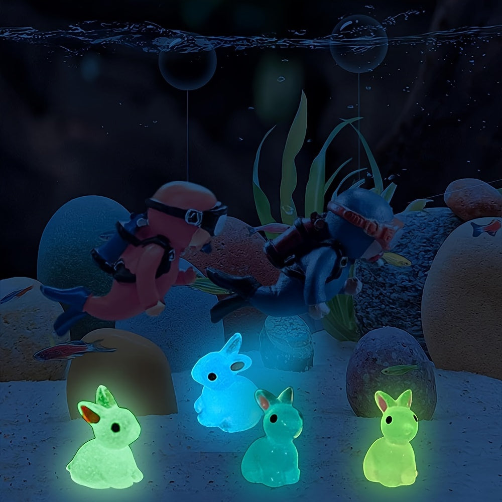 10/18/36pcs Cute Mini Luminous Resin Bunnies Ornament Glow In The Dark Miniature Figurines Rabbit Micro Landscape Fairy Garden Accessories