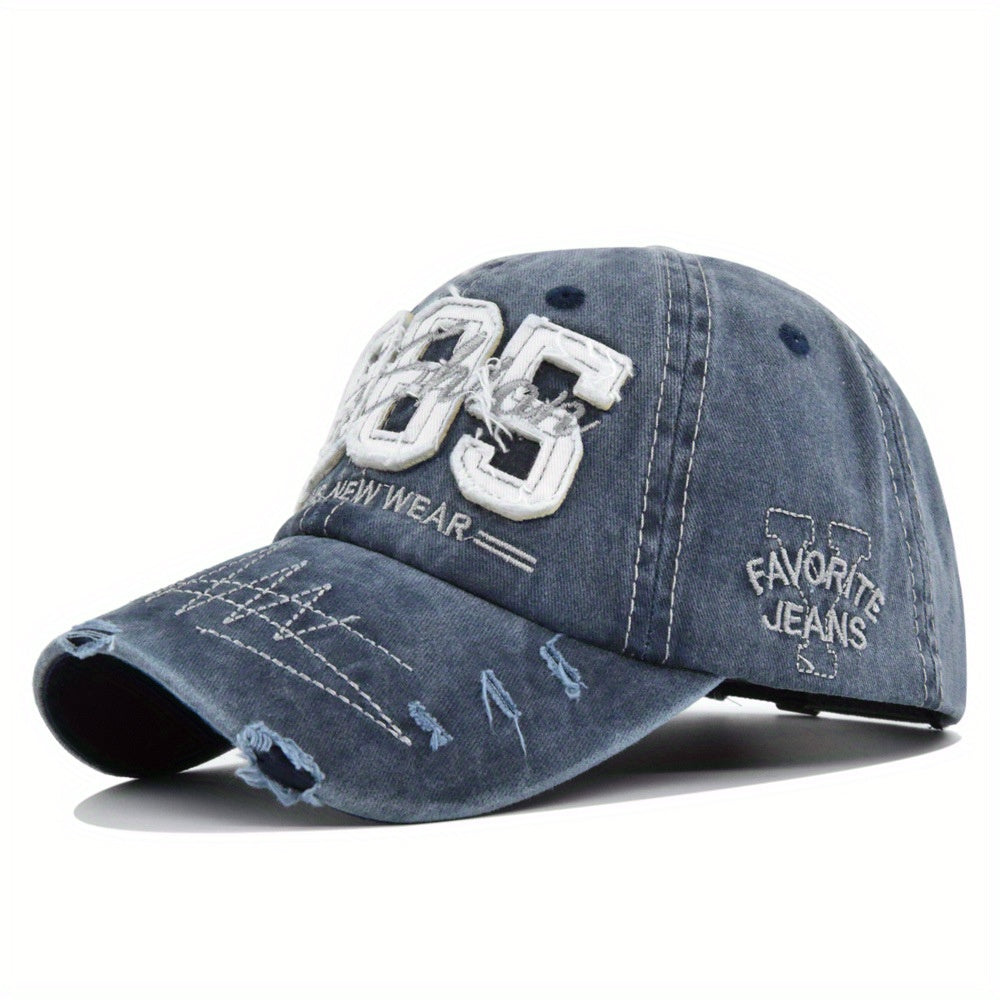 1985 Embroidery Ripped Baseball Cap Washed Distressed Patch Adjustable Dad Hat Vintage Lightweight Sunscreen Sports Hat