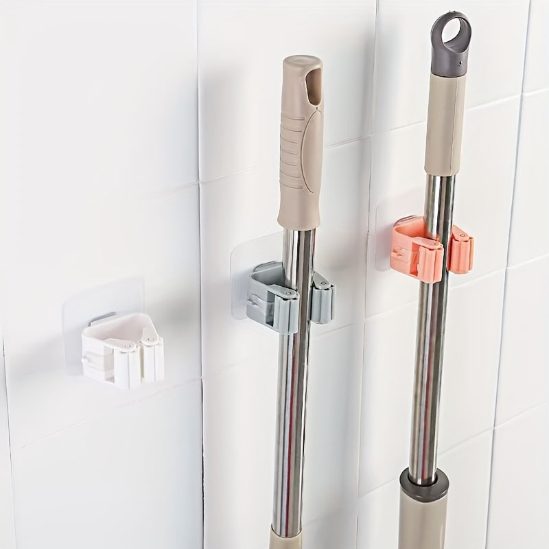 3pcs Mop Broom Holder Hook, Wall-mounted Broom Clip, Self-adhesive Mop Broom Rack, Detachable Waterproof And Non-slip Practical Hook, Suitable Storage And Organizer For Home, Bathroom, Kitchen, Garden And Garage