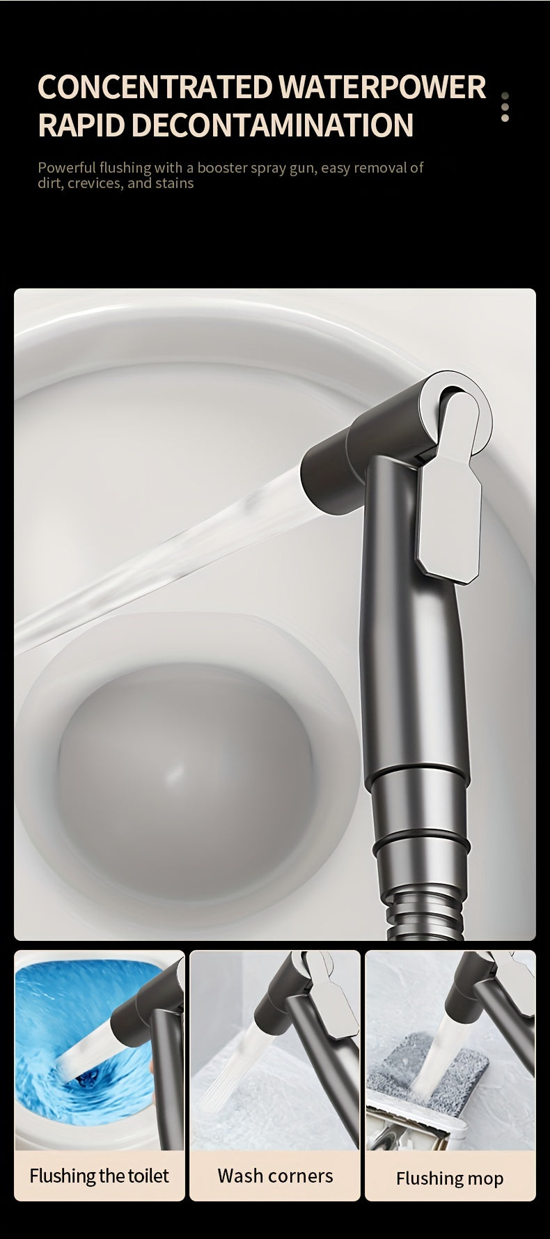 1pc Stainless Steel Handheld Bidet Sprayer - Powerful, Non-Electric Bathroom Cleaning Nozzle with Extendable Hose for Toilet Flushing & Personal Hygiene
