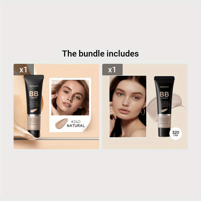 Quiyum BB Cream, Waterproof Long Lasting Pores Concealer, Brighten Skin Tone, Cover Blemishes Make Up Foundation 30g