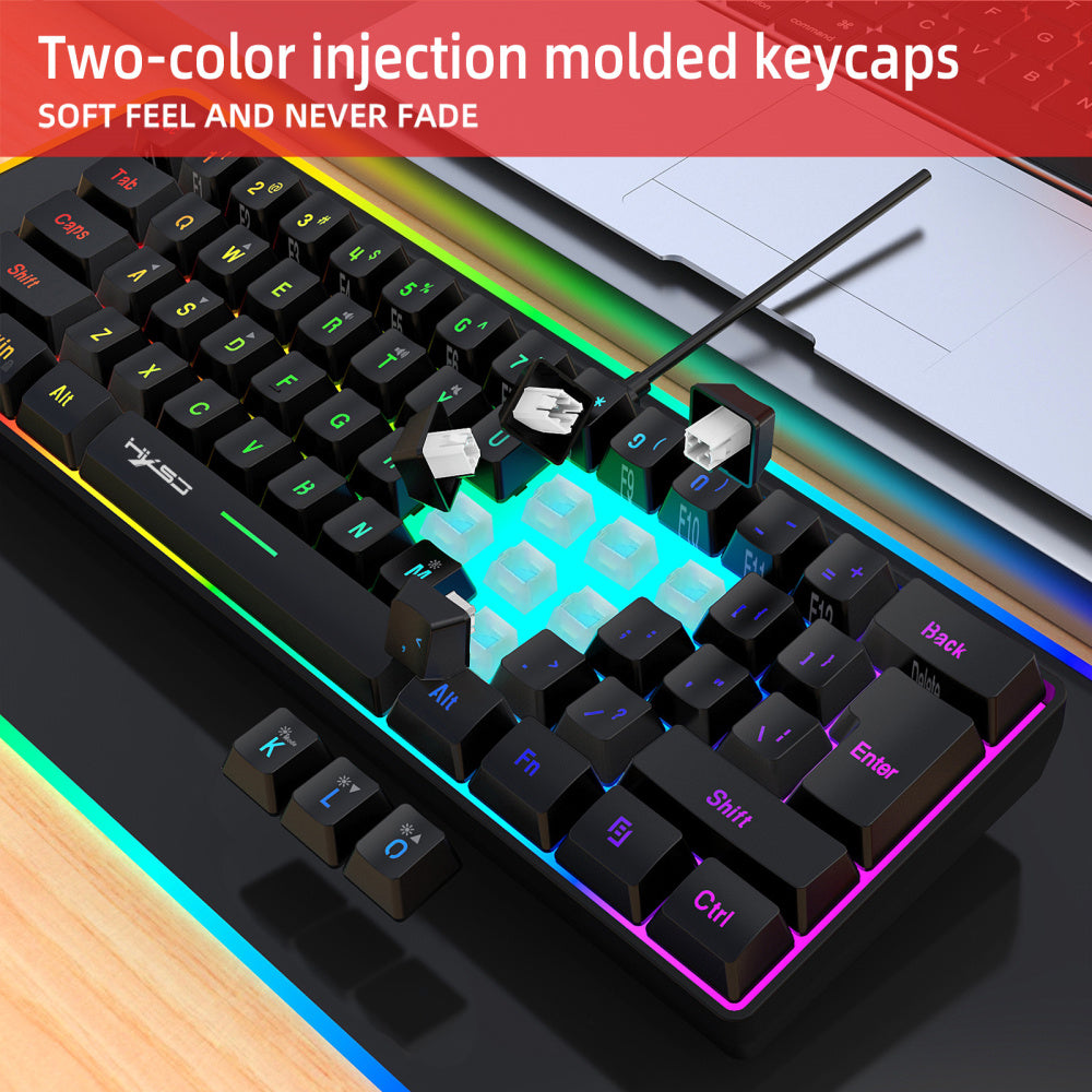 HXSJ Mini New Wired Thin Film Keyboard 61-key Mechanical Touch RGB Glow Multiple Quick Key Combination Suitable For Gaming And Office The Keyboard Is Wired Only