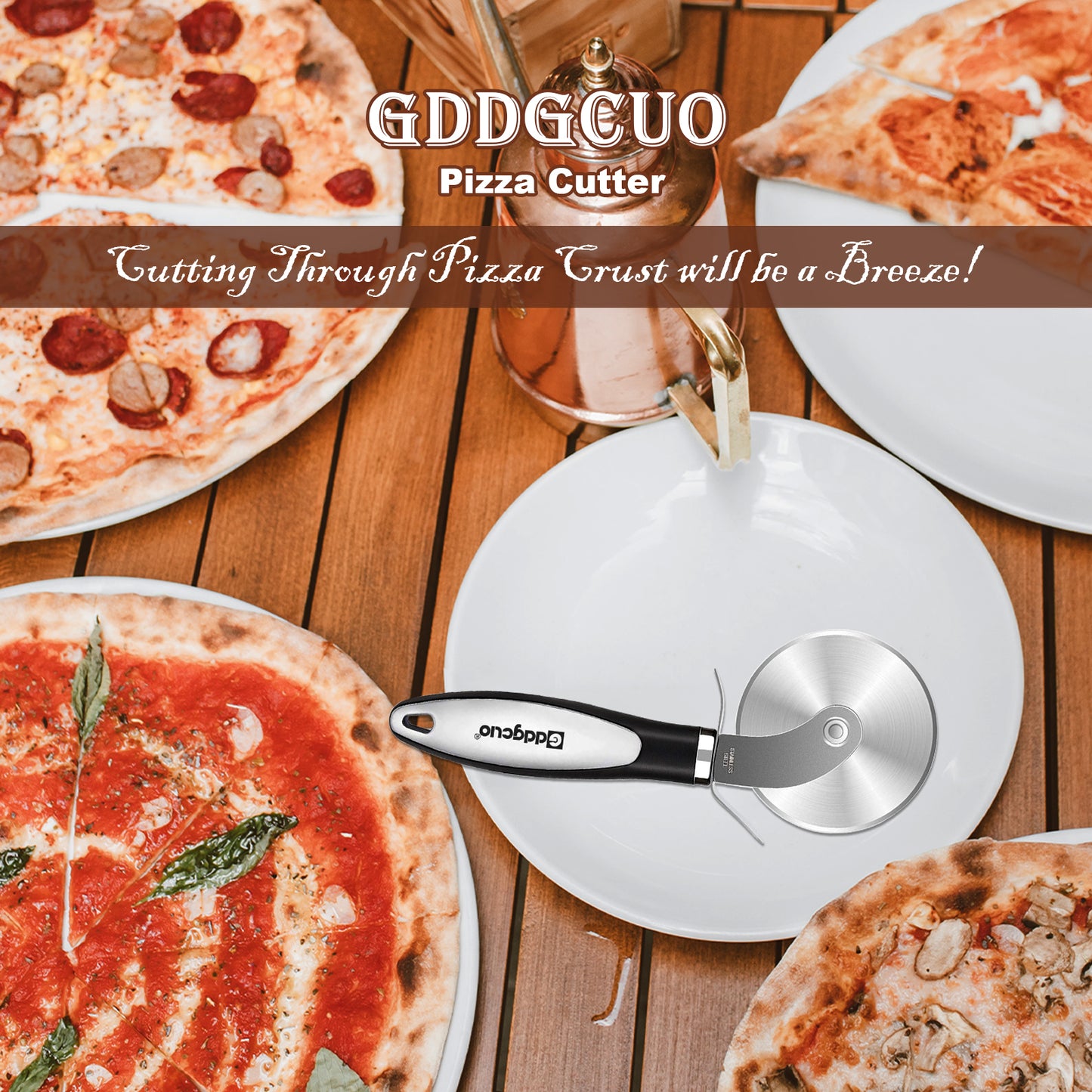 GDDGCUO Stainless Steel Pizza Cutter - Durable 430 Grade, Non-Slip Handle, Perfect for Even Slices, Ideal Baking Tool for Home and Professional Use, Pizza Slicing Tool | Ergonomic Handle | Durable Cutting Edge, Pizza Cutter