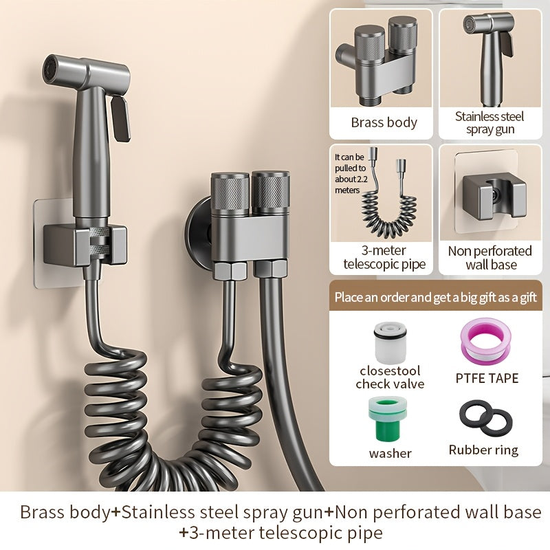 1pc Stainless Steel Handheld Bidet Sprayer - Powerful, Non-Electric Bathroom Cleaning Nozzle with Extendable Hose for Toilet Flushing & Personal Hygiene
