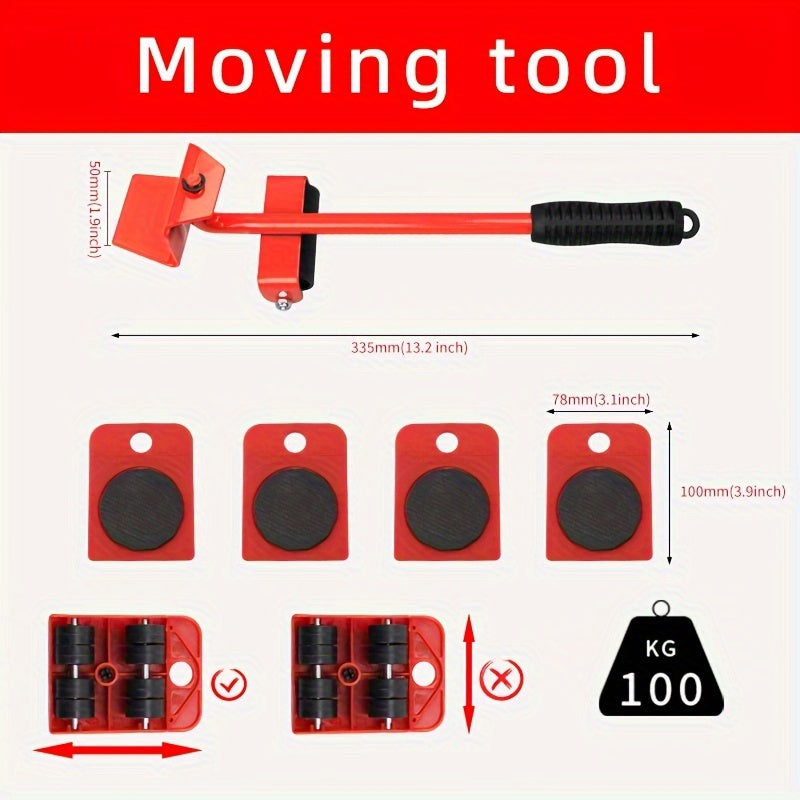 Set Of 5, Furniture Lifter, 9.91cm X 7.8cm Furniture Slides Kit, Furniture Move Roller Tools, 360 Degree Rotatable Pads, Easily Redesign And Rearrange Living Space Sofa Easy, Plastic And Carbon Steel