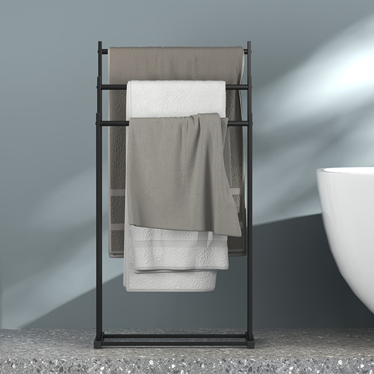 1pc Modern Three-Tier Freestanding Towel Rack - Heavy-Duty Floor-Standing Bathroom & Pool Drying Rack, Space-Saving Multifunctional Organizer for Indoor/Outdoor Use, No Installation Needed