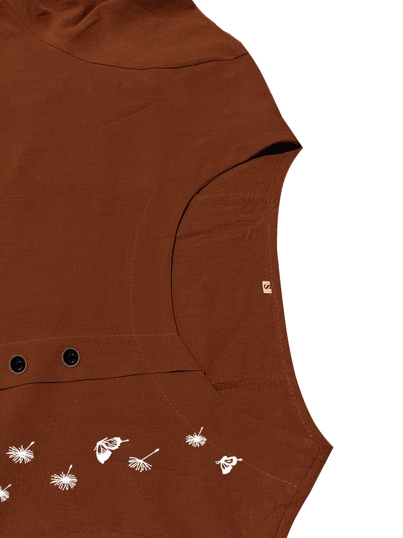 Dandelion Print Button Decor T-Shirt, Casual Crew Neck Short Sleeve T-Shirt For Spring & Summer, Women's Clothing