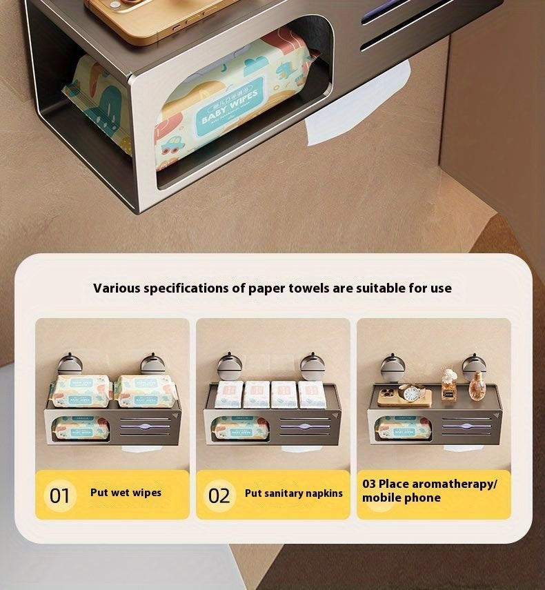 CYCY Wall-Mounted Bathroom Tissue Box Holder with Suction Cup Installation - Space-Saving Square Design, Durable Carbon Steel, Holds Multiple Rolls, Ideal for Toilet Paper & Face Towels, Modern Minimalist Style, Toilet Paper