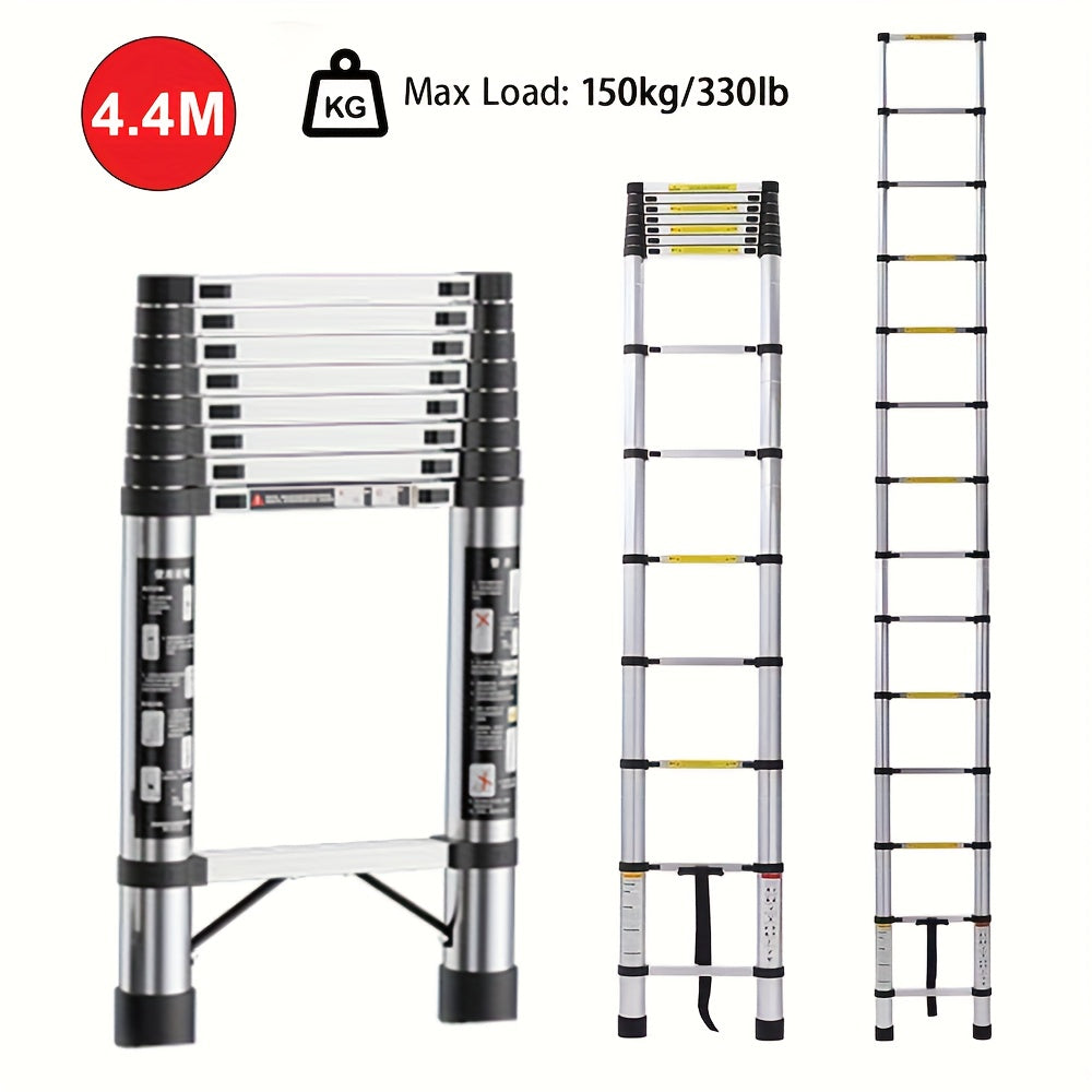 150kg Stainless Steel Ladder, 5m 4.4m 3.8m 3.2m 2.6m Telescopic Folding Ladder, Portable Safety Ladder, Suitable for Renovation And Maintenance, Garden Pruning, Orchard Picking, Warehouse Stocking, Ladder for Home, A Shape Ad