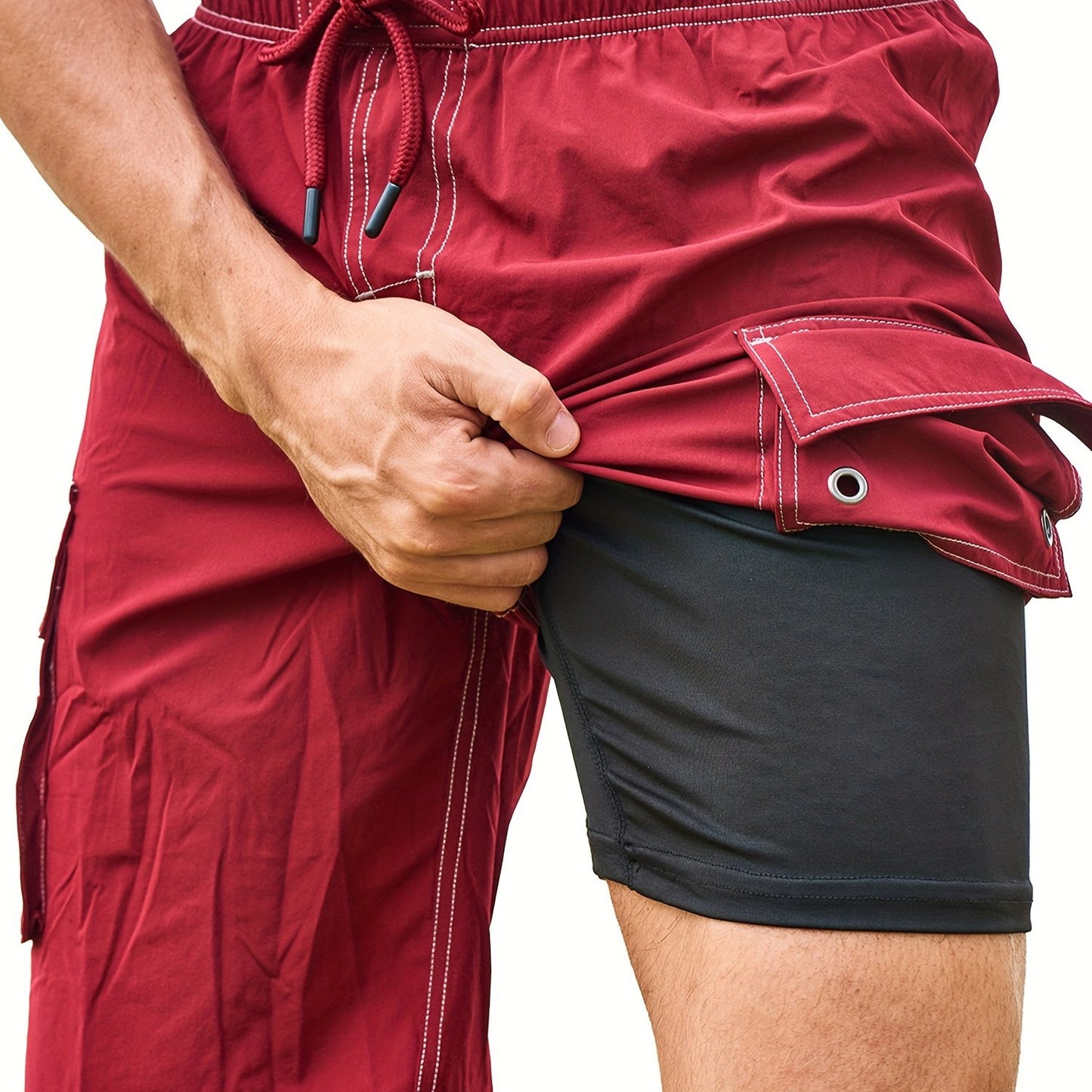 Men's Quick-Dry Swim Shorts with Adjustable Drawstring Waist & Pockets - Sporty Solid Black Beach Shorts for Swimming, Surfing, Water Sports - Machine Washable Regular Fit, Swimming Gear | Sleek Construction