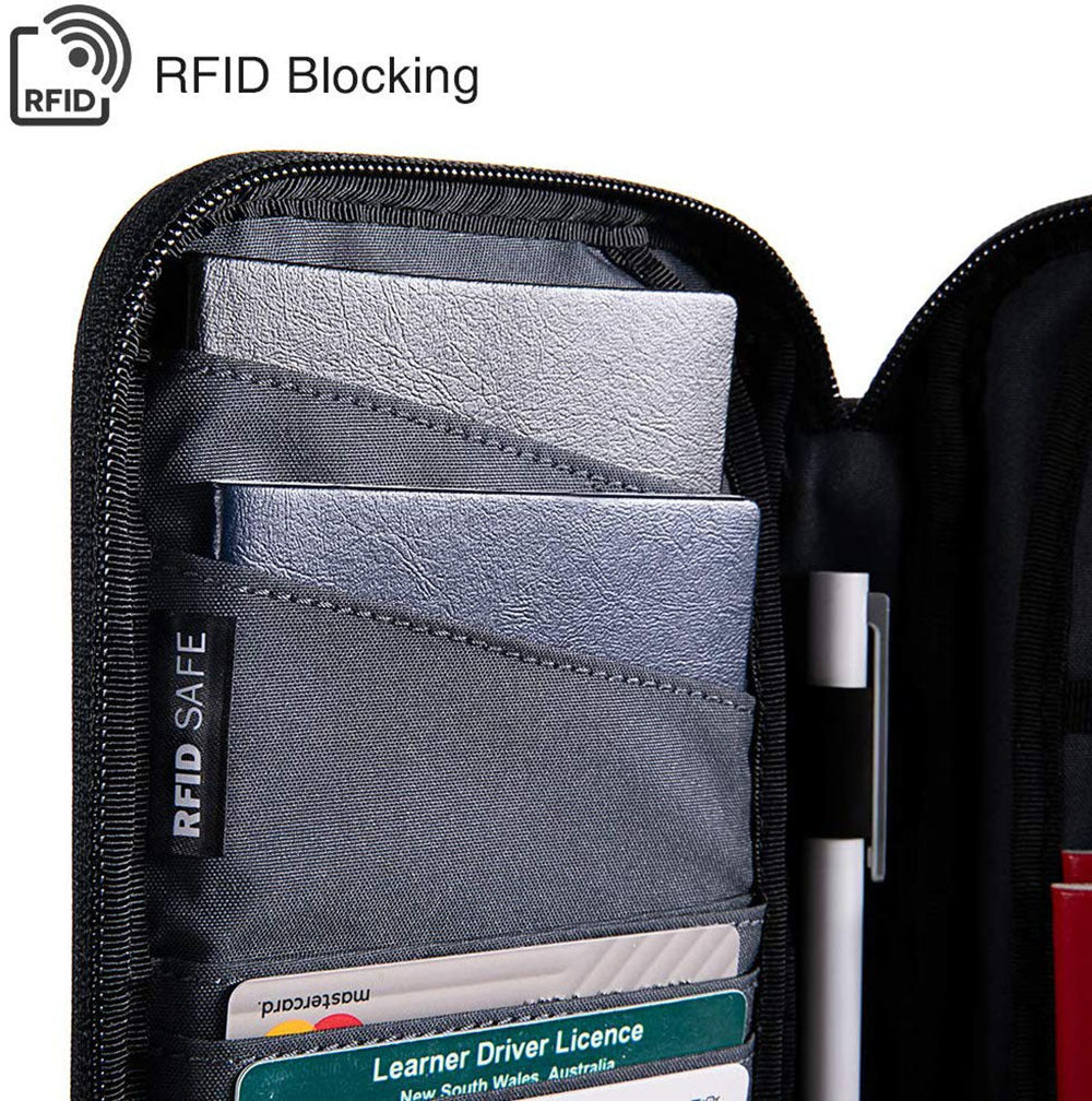 1pc Family Passport Holder With A Sim Card Slot And Eject Pin, RFID Blocking Passport Wallet, Waterproof Ticket Document Organizer Bag With Chain Strap, Up To 6 Passports 9 Credit Cards