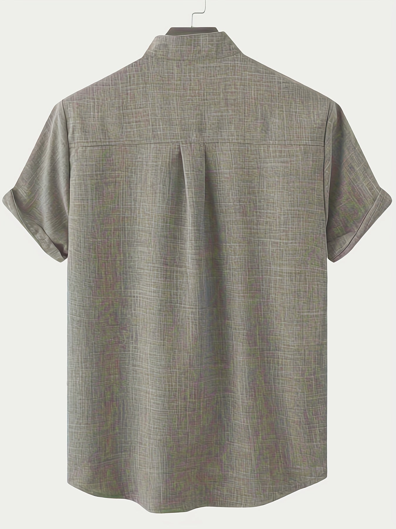 Solid Color Men's Short Sleeve Stand Collar Shirt, Men's Casual Button Up Shirt For Summer Outdoor