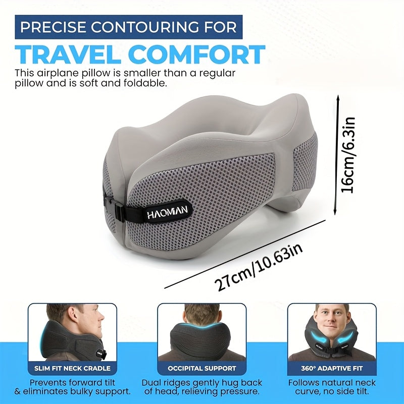 1pc Travel U-Shaped Neck Pillow | 360° Head and Neck Support Design, Compact Ergonomic Washable Cover, Fits Airplane / Car / Train / Camping / Sleeping Scenarios, Portable Support Cushion