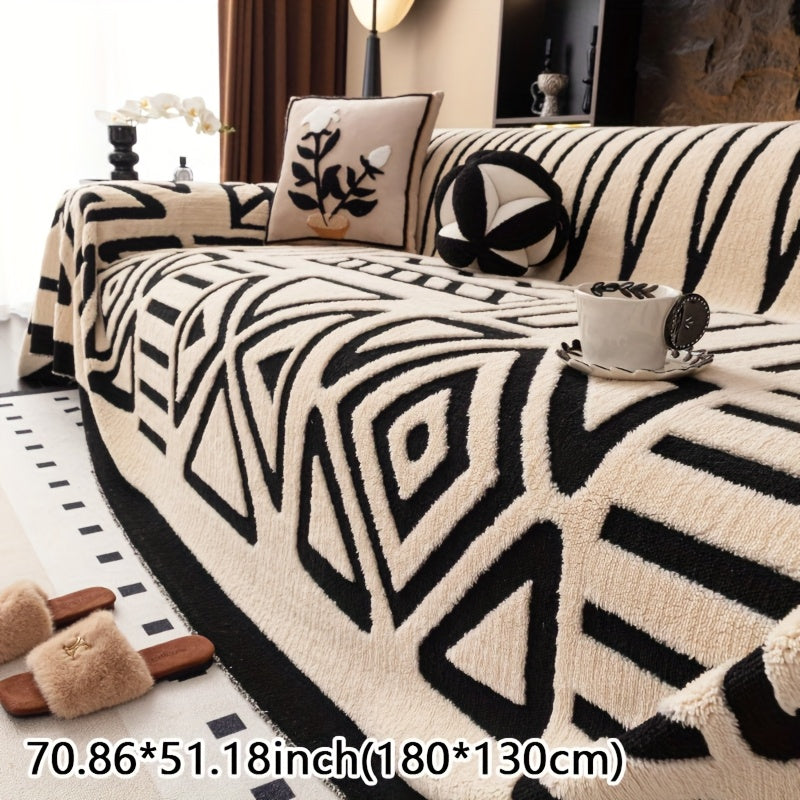 1pc Mirror Yi Thick Plush Sofa Cover - All-Season Pet-Friendly One-Piece Design, Anti-Slip &, Machine Washable Soft Short Fur Fabric, Fit for 3/2/4-Seater & Sectional Sofas, Contemporary Home Decor, Sectional Sofa Cover, Mode