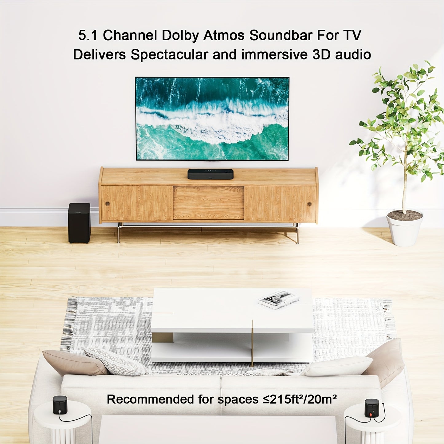 ULTIMEA 5.1ch Sound Bar with Atmos, Surround Sound System for TV, Home Theater Sound System, 2 Surround Speakers with Subwoofer, App Control, 121 EQ Presets, CEC Sync, Bass Boost, Bluetooth 5.3, HD EARC/Opt/AUX, Wired Sound B