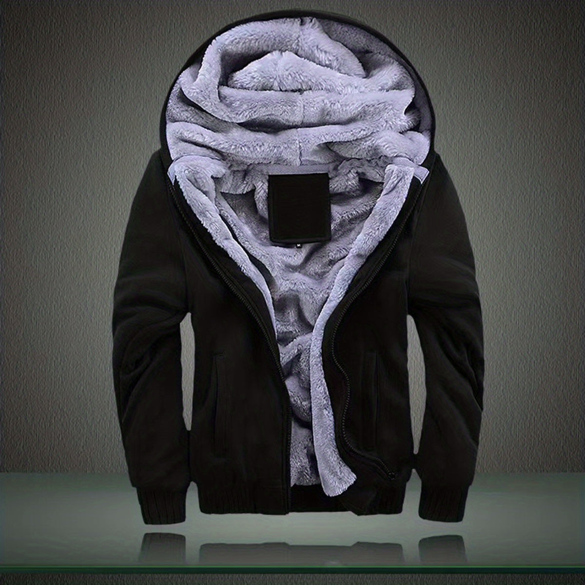 Men's Warm Fleece Hooded Jacket Coat, Warm Thick Zip Up Hoodie For Fall Winter