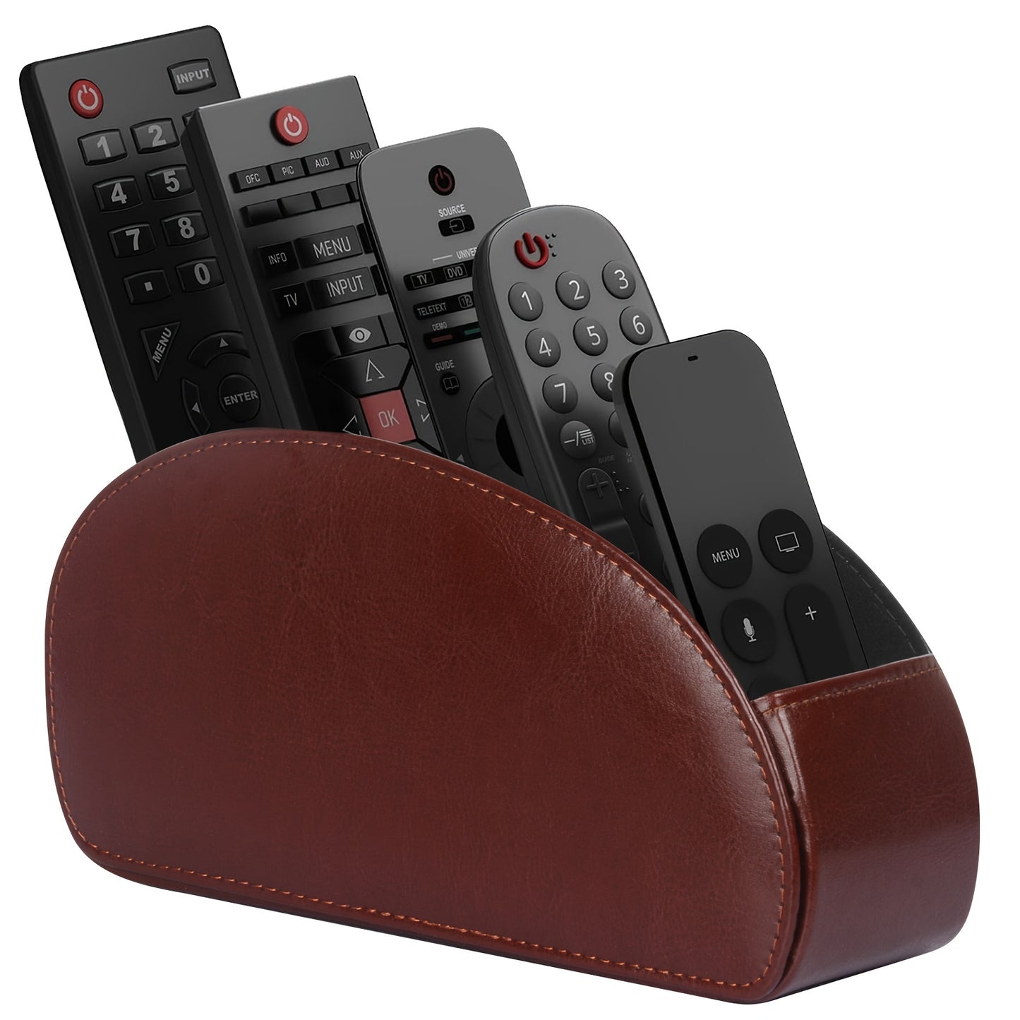 Remote Control Holder with 5 Compartments - Black Faux Leather Remote Caddy for TV, DVD, Blu-Ray, Media Player, And Heater Control, Independent Storage, Desk & Drawer Organizer for Home Storag, Desk & Drawer Organizer for Hom