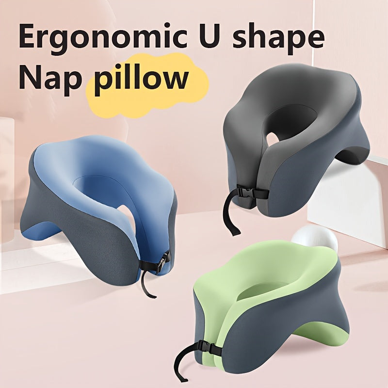 1pc Ergonomic U-Shaped Nap Pillow –, Portable & Machine Washable, Comfortable for Office, Student, and Travel Use, Available in Blue, Gray, Pink