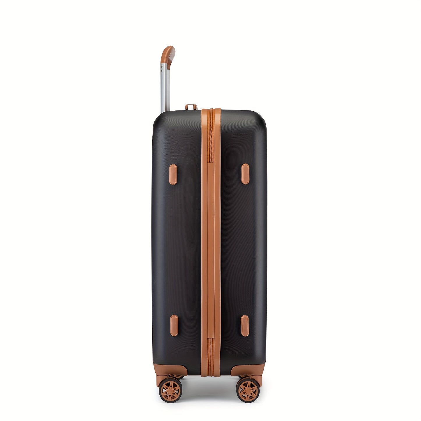 Kono Lightweight Hard-Shell ABS+PC Checked Luggage Suitcase with 360° Spinner Wheels, Built-In TSA Lock & Aluminum Frame - Multi-Size Options, Black & Brown Travel Suitcase with Retractable Handle, Durable Airline- Carry-On