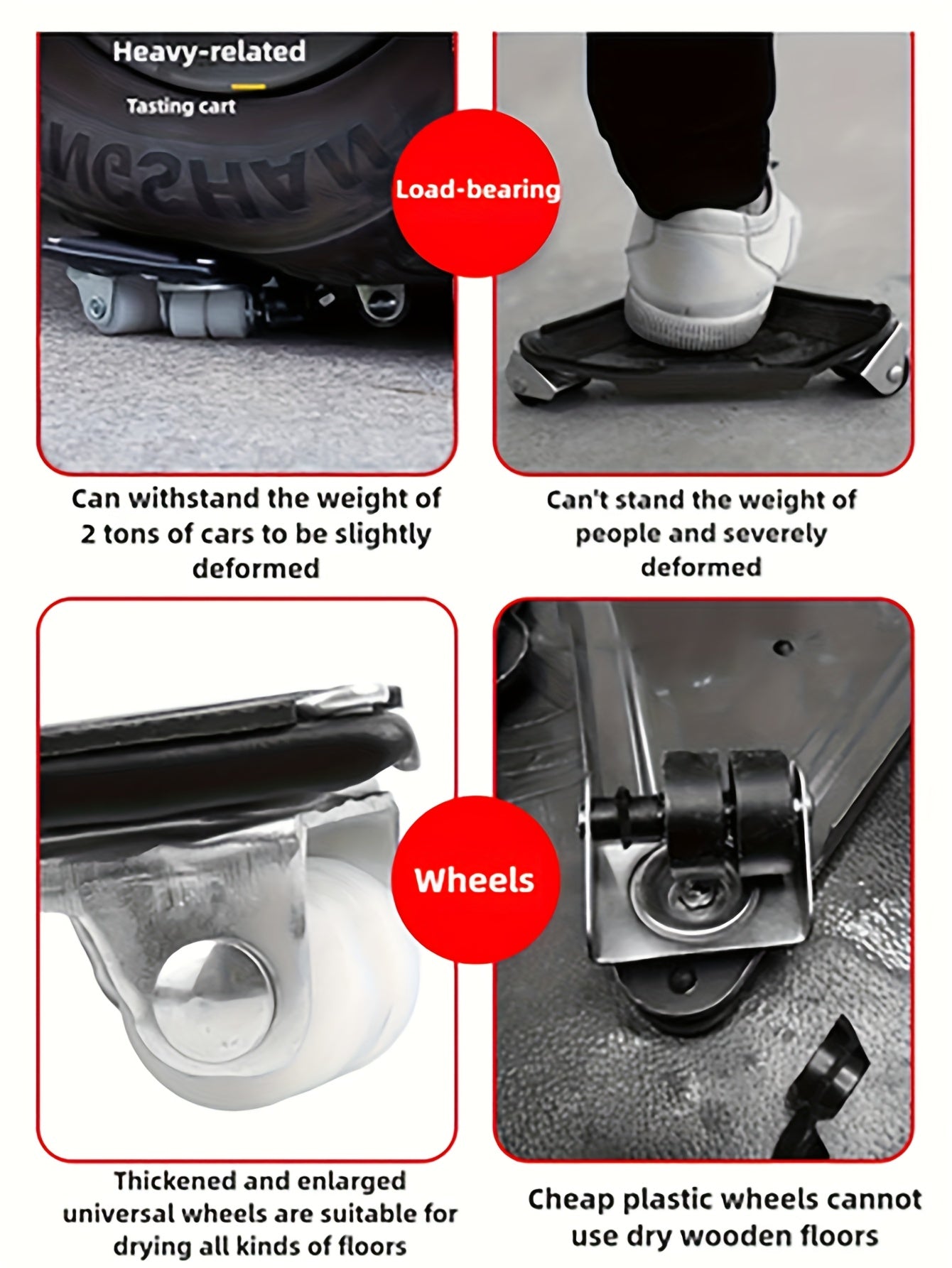 6-Piece Upgraded Furniture Dolly Set, Includes 4 Furniture Movers with 4 Wheels, 1 Pry Bar, 1 Pair of Gloves, Carbon Steel Panel Heavy-Duty Dolly, Furniture Lifter with 4 Universal 360° Swivel Rubber Wheels, Max Load 999.72