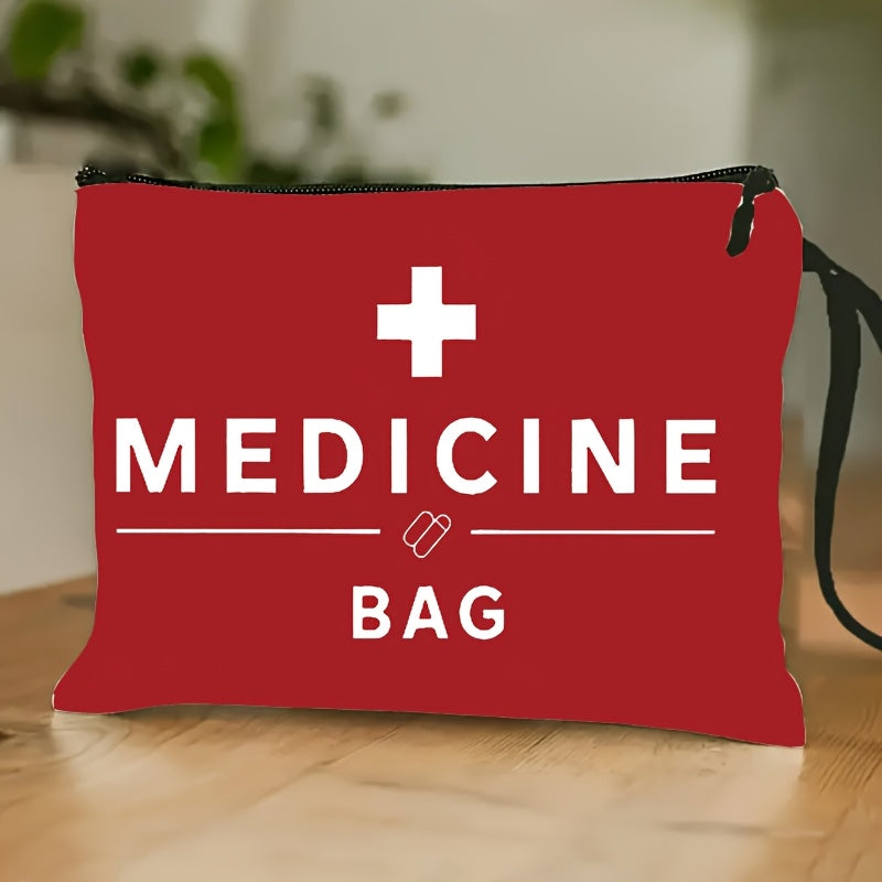1pc Red Medicine Cosmetic Bag with Wrist Strap, Portable Migraine Medication Bag, Compact Travel Pill Pouch, Chronic Illness Medicine Kit