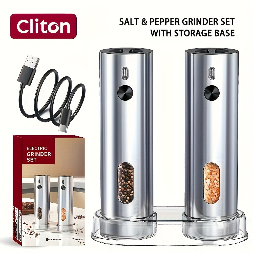 1pc or 2pcs Rechargeable Electric Salt & Pepper Grinder with LED Light - Automatic Salt & Pepper Mills, USB Charging, Adjustable Coarseness, 110ml Large Capacity, Ideal for Kitchen & Dining Use, Kitchen Spice Mill | Modern Ki