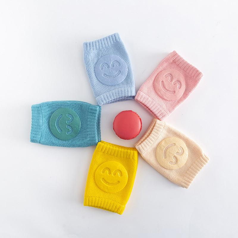 A Pair Four Seasons Fur Ring Baby Leg Protector, Elbow Toddler Crawling Baby Smiley Face Knee Brace Non-slip Socks, Adjustable Elastic Neutral, For Crawling 0-36 Months Of The Baby Girls Boys