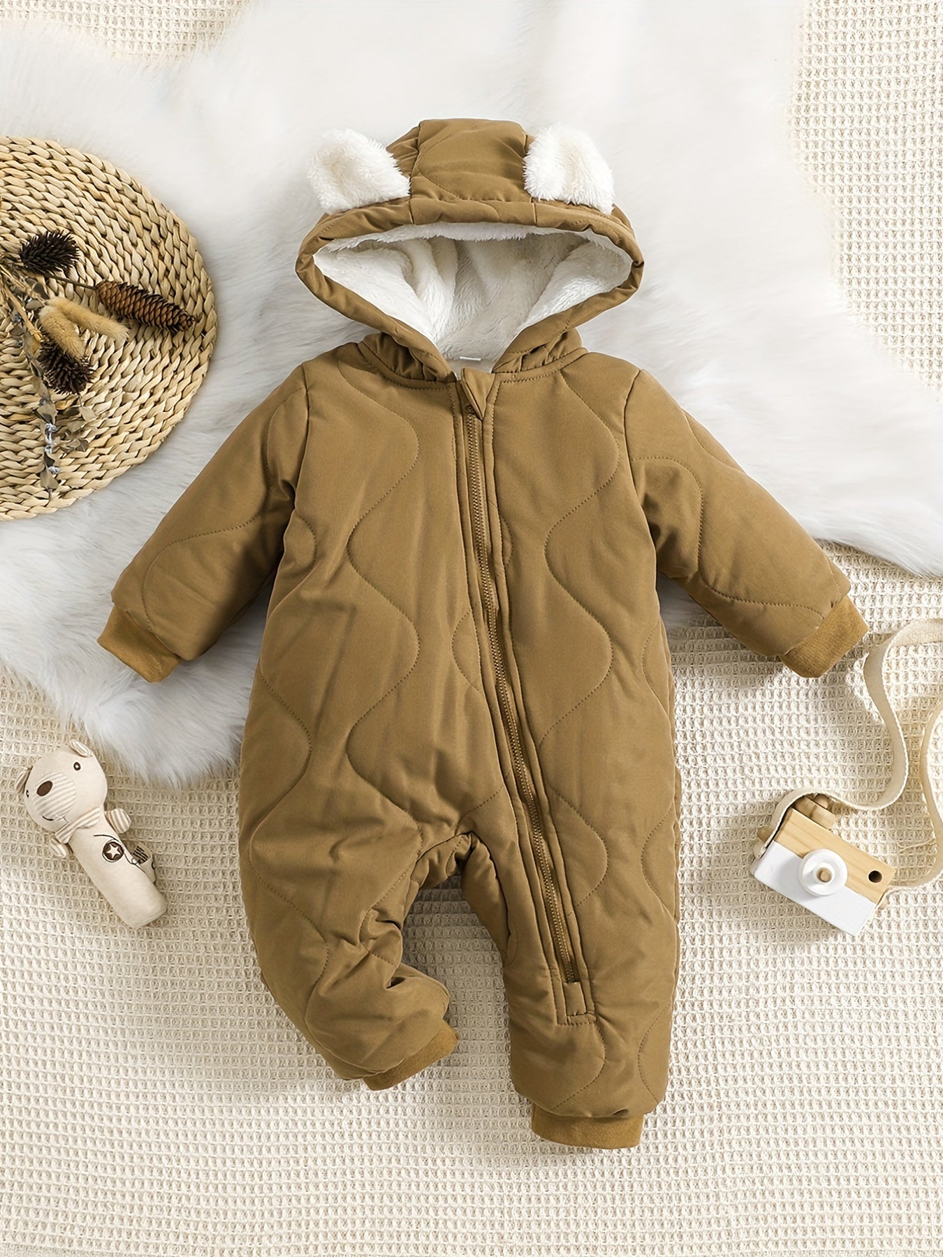 Infant Hooded Thick Romper Long Sleeve Zipper Thermal Jumpsuit, Babies & Kids Coat